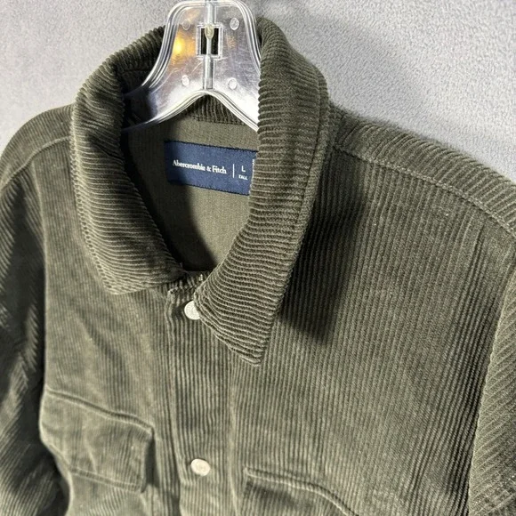 Abercrombie & Fitch Corduroy Shirt Men L Tall Green Cotton Shacket Vintage - Picture 5 of 12
